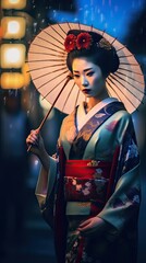Fototapeta premium Maiko geisha woman on night street