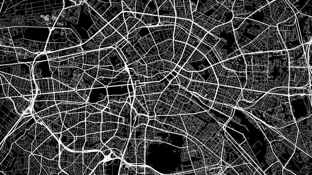 Zoom Out Road Map of Berlin Germany with white roads on a black background