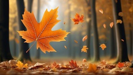 Autumn forest maple leaf in September season background isolated