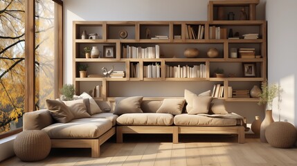 Beige and Brown Home Library