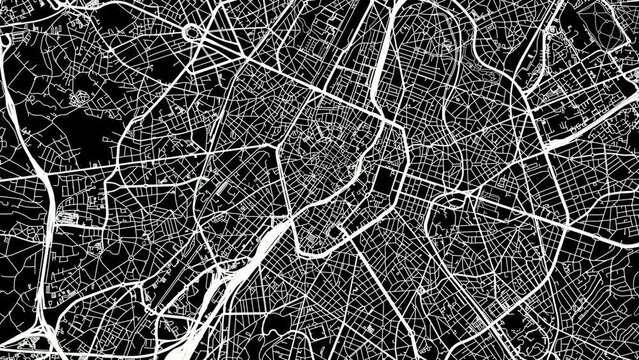 Zoom Out Road Map of Brussels Belgium with white roads on a black background