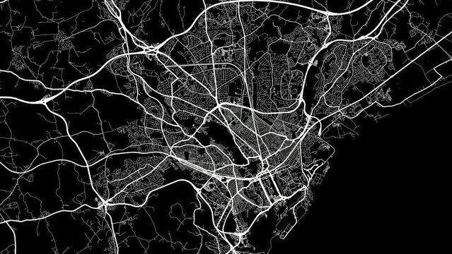 Zoom Out Road Map of Cardiff United Kingdom with white roads on a black background