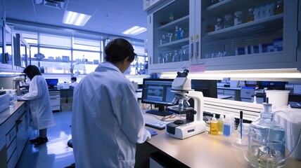 Group of People in Lab Coats Conducting Experiments in a Lab