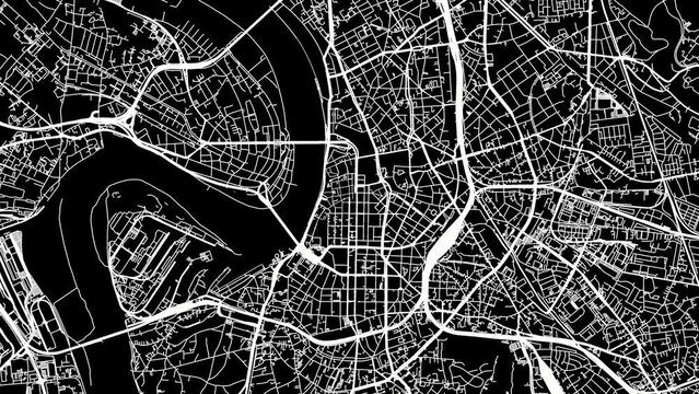 Zoom Out Road Map of Dusseldorf Germany with white roads on a black background
