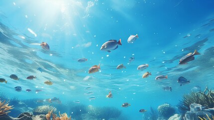Many types of fish swimming freely in the water.