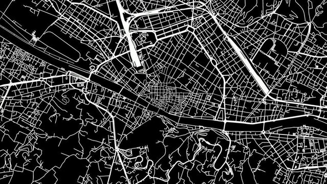 Zoom Out Road Map of Florence Italy with white roads on a black background