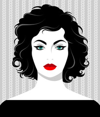 1446_Vector portrait of beautiful woman with messy black hair