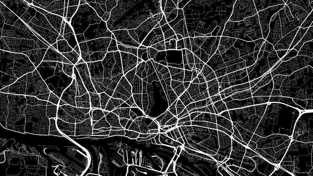 Zoom Out Road Map of Hamburg Germany with white roads on a black background
