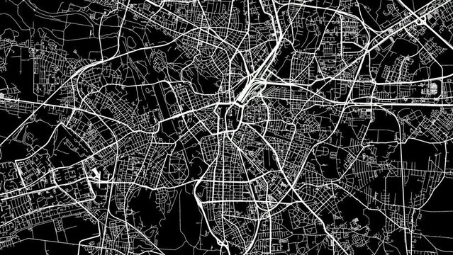 Zoom Out Road Map of Leipzig Germany with white roads on a black background