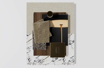 ultra_nouveau ,Interior inspiration, Moodboard, top view, Material samples