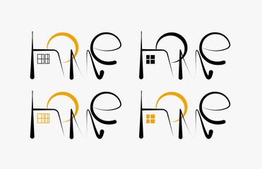 real estate logo with house yellow emblem for business, company