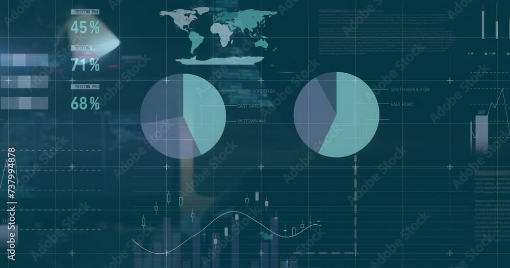 Aufkleber animation of financial data processing over man in office