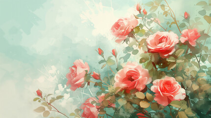 Sweet color roses illustration in soft style for background