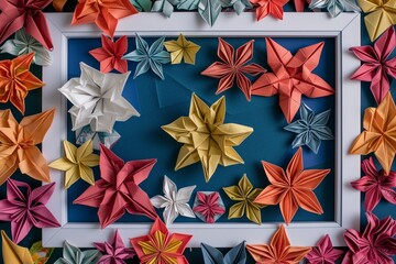 origami floral patterns arranged in a frame for wall art