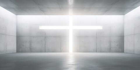 Concrete room empty white tone light neon line loft modern interior futuristic.