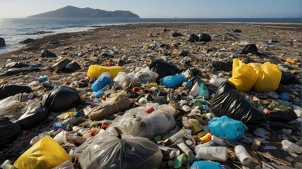 Fototapeta premium mountains of garbage in the ocean generatin How. generative, AI