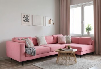 Interior with pink sofa