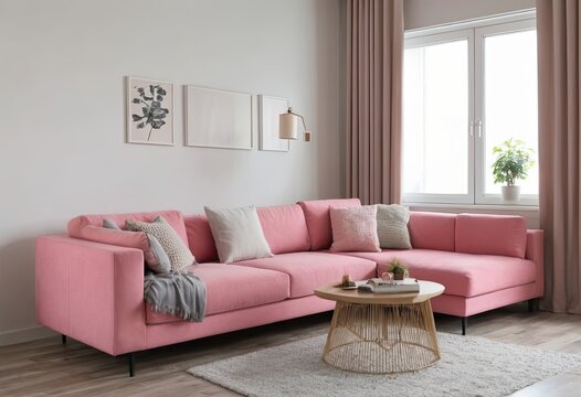 Interior with pink sofa
