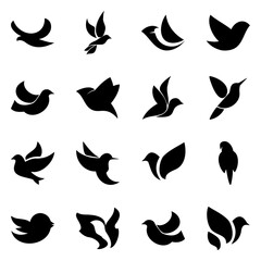 Set of black bird icon silhouettes. Vector elements for design.