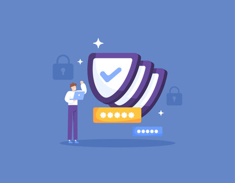A multi-layered concept of protection and security. Strong protection and security system technology. double protection. user with a layered shield. User safety. illustration concept design. graphic