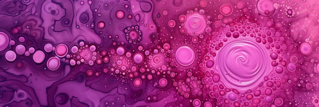Abstract Pink Fluid Art Background with Swirls and Bubbles
