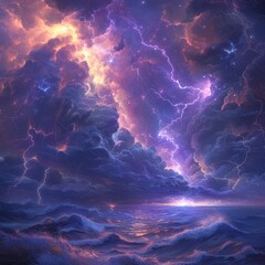An extraterrestrial storm lightning illuminating strange skies