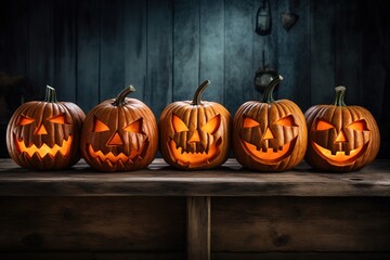 Closeup view of halloween pumpkin with blur halloween background