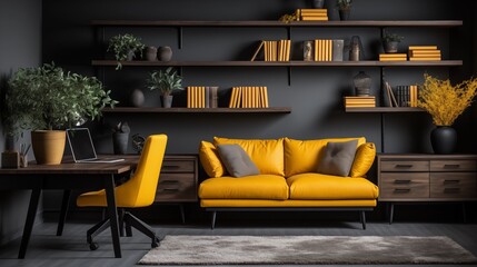 Bold Charcoal and Yellow Study Corner