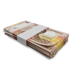 3D rendering of Stacks of Angolan Money 500 Kwanzas Banknotes