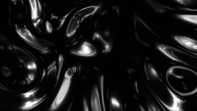 3D animation - Looped animated fluid abstract texture of swirling dark chrome metal