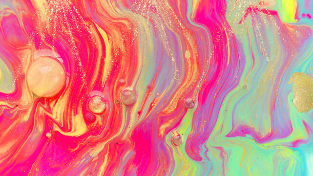 Elegant water bubbles on Pink glittered Futuristic background Wallpaper