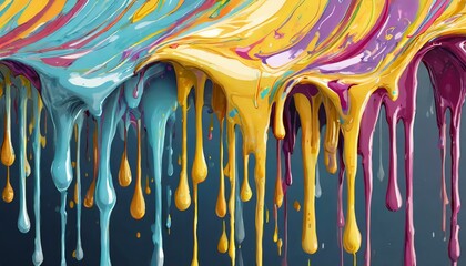 icicles hanging from a roof wallpaper Colorful acrylic paint dripping with liquid drops. - obrazy, fototapety, plakaty