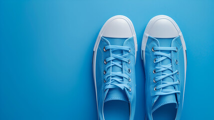 Fashionable blue sneakers isolated on blue background, generative ai