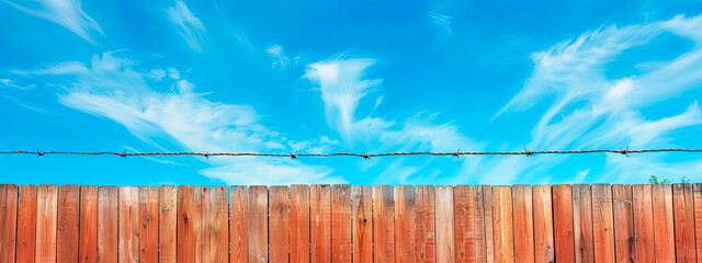barbed wire over fence, blue sky