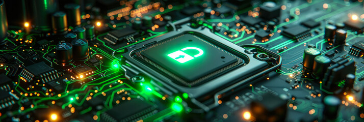 A vibrant green circuit component illuminates the intricate world of electronic engineering, inviting hardware programmers to explore the hidden depths of technology