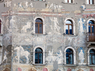 Fototapeta na wymiar Facade of the Cazuffi Rella house in Duomo square, Trento, Italy