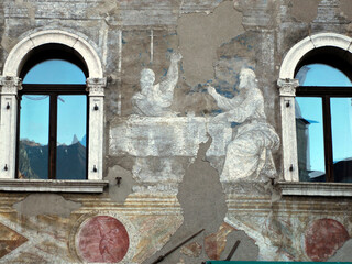 Facade of the Cazuffi Rella house in Duomo square, Trento, Italy