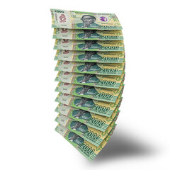 3D rendering of Stacks of Angolan Money 2000 Kwanzas Banknotes