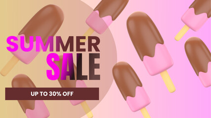 summer sale creative banner with ice cream on  background