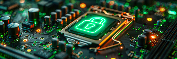 Obraz premium Unlock the hidden potential of technology with a secure circuit component, guarding against unauthorized access to essential electronic engineering tools like readonly memory and microcontrollers