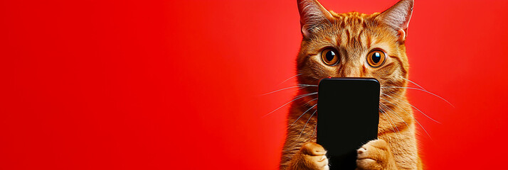 Image of a cat making a surprised face at a cell phone screen.