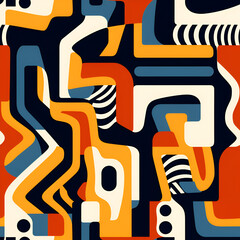 Ethnic and tribal motifs color seamless pattern. Colored shapes and lines on white background. Print in the bohemian style