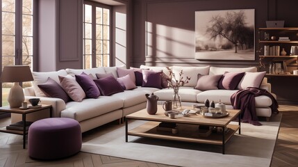 Chic Plum and Beige Living Room