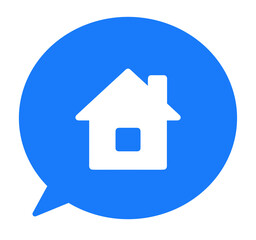 シンプルな青色の家マークと吹き出し