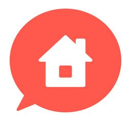 シンプルな赤色の家アイコンと吹き出し