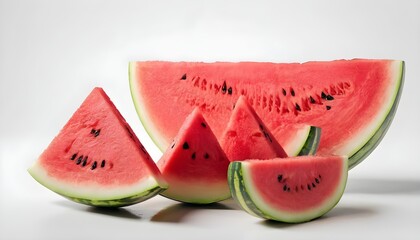 pieces of fresh ripe red watermelon on white background