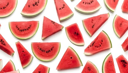 pieces of fresh ripe red watermelon on white background