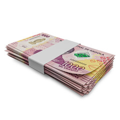 3D rendering of Stacks of Angolan Money 1000 Kwanzas Banknotes