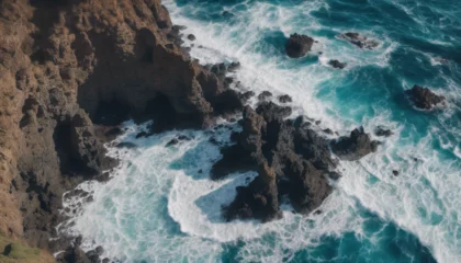 Store enrouleur sans perçage les îles Canaries Drone view of Tenerife south coast with Atlantic ocean and strong swell beating against the walls of  