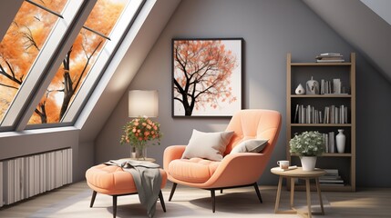 Contemporary Coral and Gray Reading Corner